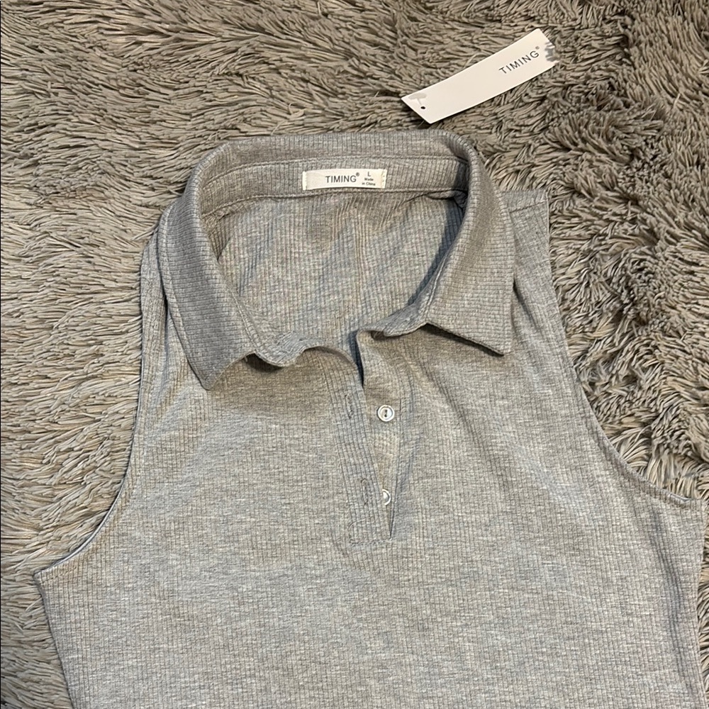 Timing Gray Fitted Ribbed Polo Style Dress - Picture 3 of 4